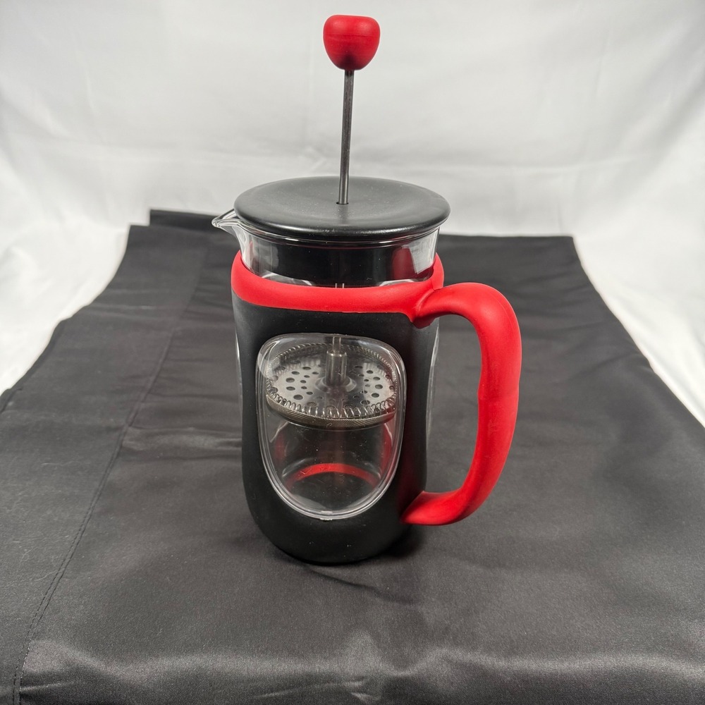 Bodum Young Press French Press Coffee Maker 34oz 8 Cup Red Black 1.0L Glass